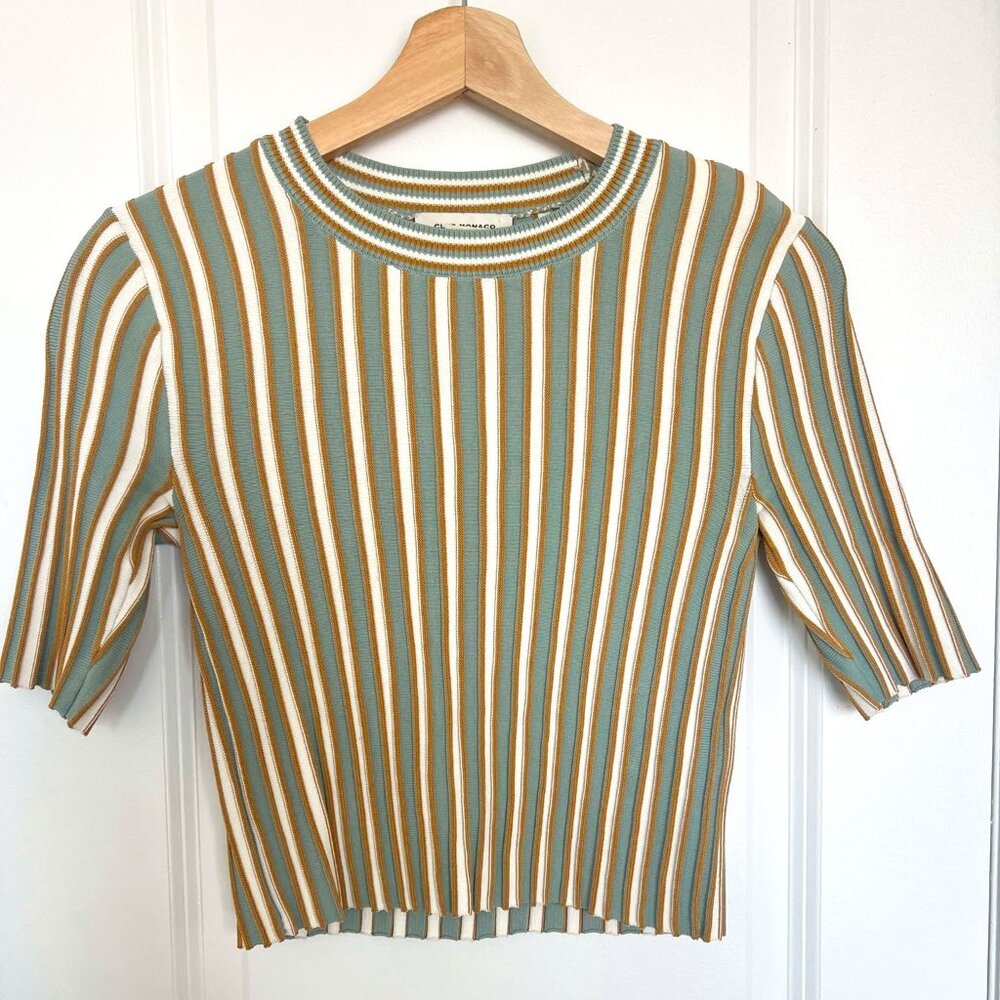 Club Monaco Striped Blouse - Green, White, Brown